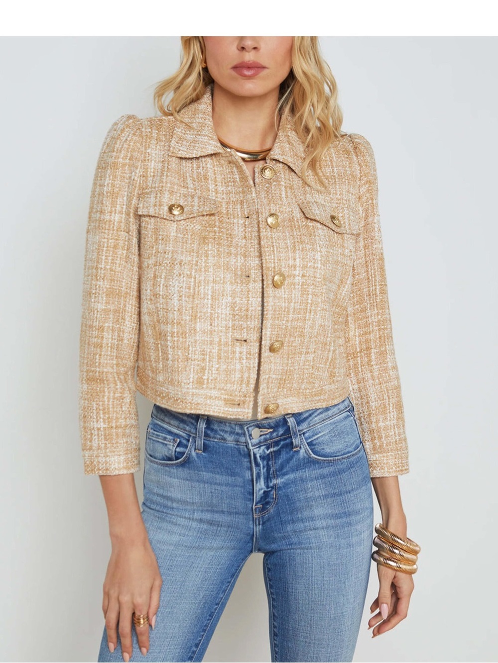 L'AGENCE Bone Tweed Kasey Jacket L